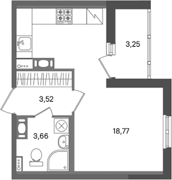 Квартира студия 25.95 м², 6/11 эт., ЖК «ПАТИО. Уютный квартал»